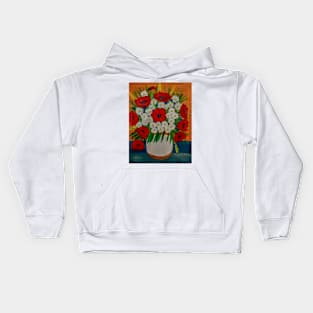 poppies that I painted with three different reds and some daisy's and long grass in white and bronze vase. Kids Hoodie